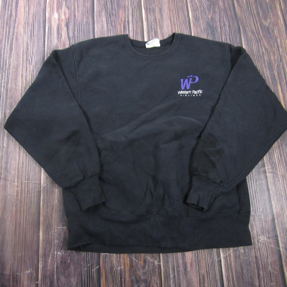 Vintage Lee Sweatshirt Mens XL Black Western Pacific Airlines Crewneck USA